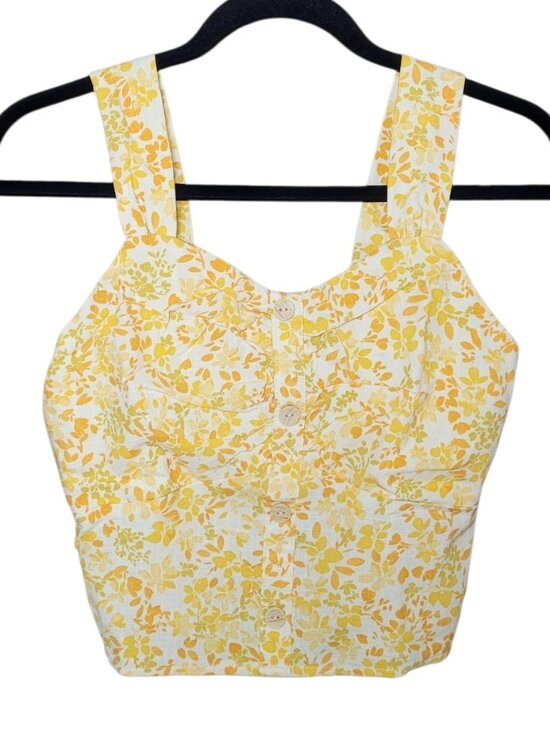 Monteau Tops - Monteau Yellow Floral Button Front Cropped Tank Top Size Medium Coquette
